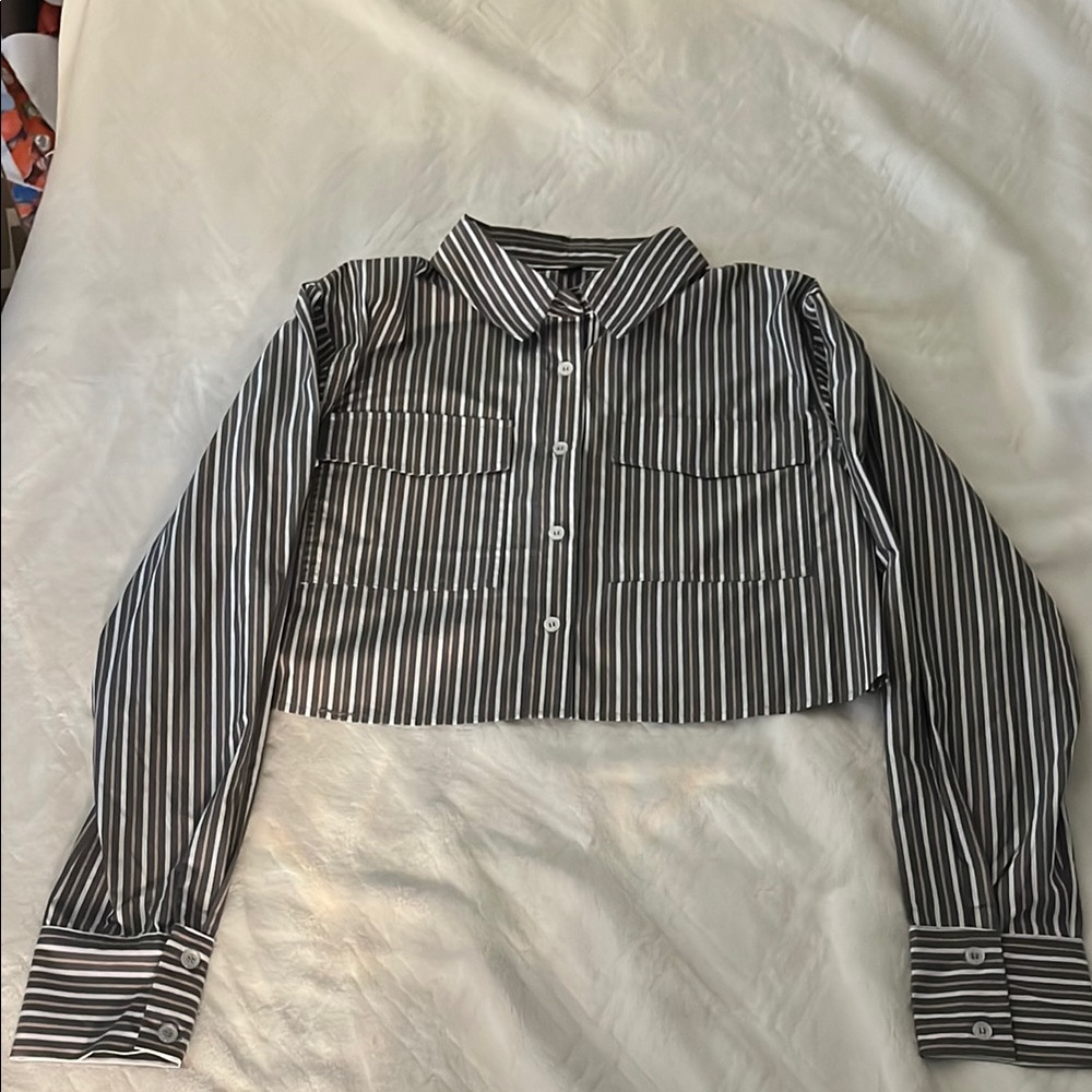 Striped Cropped Button-Up Shirt